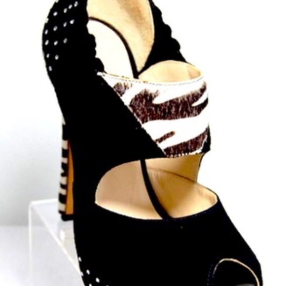 🆕🏷️  RDamiano Marini | Zebra Ponyhair Swarovski Platform Heels | Made in Italy - Picture 9 of 13